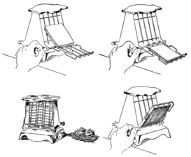 En skiss som visar mekanism i äldre brödrostar för att man inte skulle bränna fingrarna.
