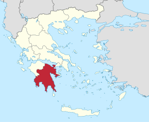 Location of the Peloponnese region within Greece