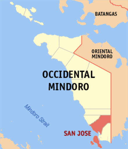 Location of San Jose within Occidental Mindoro