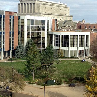 The Knights of Columbus Vatican Film Library is located in the Pius XII Memorial Library (shown) on the campus of Saint Louis University. Pius XII Memorial Library taken by Marissa Krieg.jpg