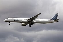 Porter Airlines E195-E2 at landing at Toronto Pearson International Airport Porter Airlines E195-E2.jpg