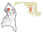 Prince George's County Maryland Incorporated and Unincorporated areas Greenbelt Highlighted.svg