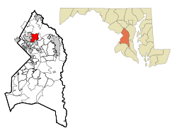 メリーランド州におけるプリンスジョージズ郡（右上図）と同郡におけるグリーンベルト市の位置