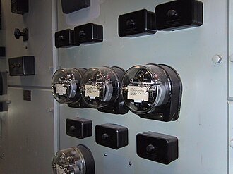 Electromechanical protective relays at a hydroelectric generation station Protective Relays Hydroelectric Station.JPG