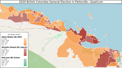 2020 election results by polling area Results of the 2020 British Columbia General Election in Parksville-Qualicum.svg