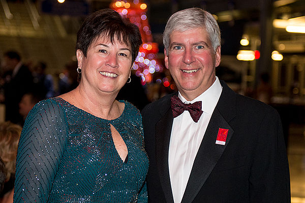 Michigan Governor Rick Snyder with First Lady Sue Snyder, at Ford Field in Detroit, January 18, 2013