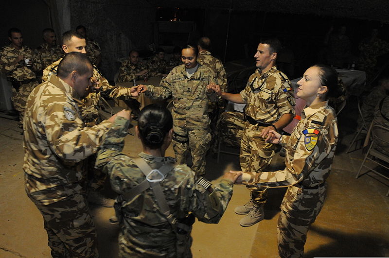 File:Romanian and U.S. Service members dance the Hora, a traditional Romanian dance, during a Romanian Armed Forces Day observance at Kandahar Airfield, Kandahar province, Afghanistan, Oct. 25, 2013 131025-A-RY828-212.jpg