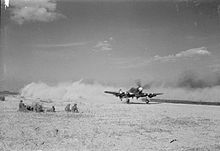 A Typhoon of 2nd TAF takes off from airstrip B2 at Bazenville, Normandy. Royal Air Force- 2nd Tactical Air Force, 1943-1945. CL147.jpg