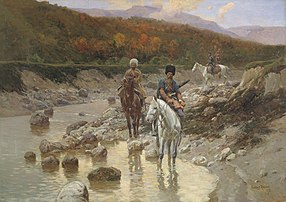Cossacks near a mountain river
