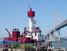 The San Francisco Fire Department's Fireboat Guardian stands on alert status near the Bay Bridge SFFBGuardian.jpg