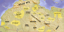 A map of the ergs and mountain ranges of the Sahara. Saharan topographic elements map.png