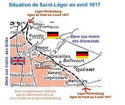 Situation de Saint-Léger en 1917 tout près de la ligne Hindenburg.
