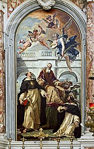 Santa Maria del Rosario (Venedik) Sebastiano Ricci - St Pius, St Thomas of Aquino ve St Peter Martyr.jpg