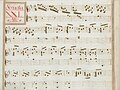 partitura manuscrita mejorada con colores difusos verde y rojo en los bordes y el marco del título, título en rojo