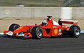 A Ferrari F2001 in non-tobacco livery being driven in Laguna Seca