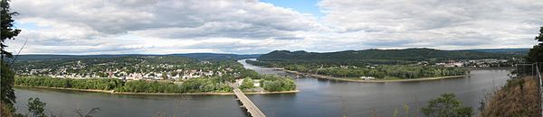 The confluence of the West Branch Susquehanna River (left) and North Branch (center) of the Susquehanna River, along with the borough of Northumberlan