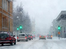 Snowstorm in Oulu, Finland Snowy Kajaaninkatu Oulu 2008 03 22.JPG