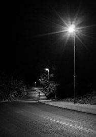 Street lights along a road in Tuntorp