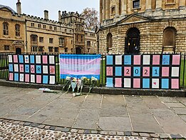 A 2021 Transgender Day of Remembrance memorial in Radcliffe Square, Oxford. TDOR 2021 memorial in Radcliffe Square, Oxford, November 2021.jpg