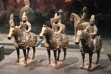 Armoured cavalry figurines, Tang dynasty Tang Pottery Warriors on Horseback (33612592488).jpg