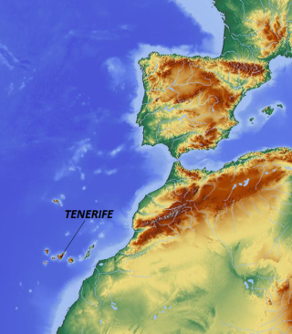 Zemljevid s prikazom položaja otoka Tenerife