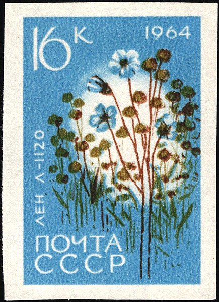 File:The Soviet Union 1964 CPA 3062 stamp (Agricultural Crops of the USSR. Flax or common flax 'L 1120' (Línum usitatíssimum)).jpg