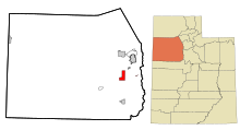 Tooele County Utah birleşik ve tüzel kişiliğe sahip olmayan alanlar Rush Valley vurgulanmıştır.svg