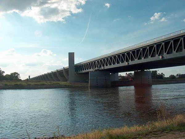 The Magdeburg Water Bridge seen from the shores of the Elbe
