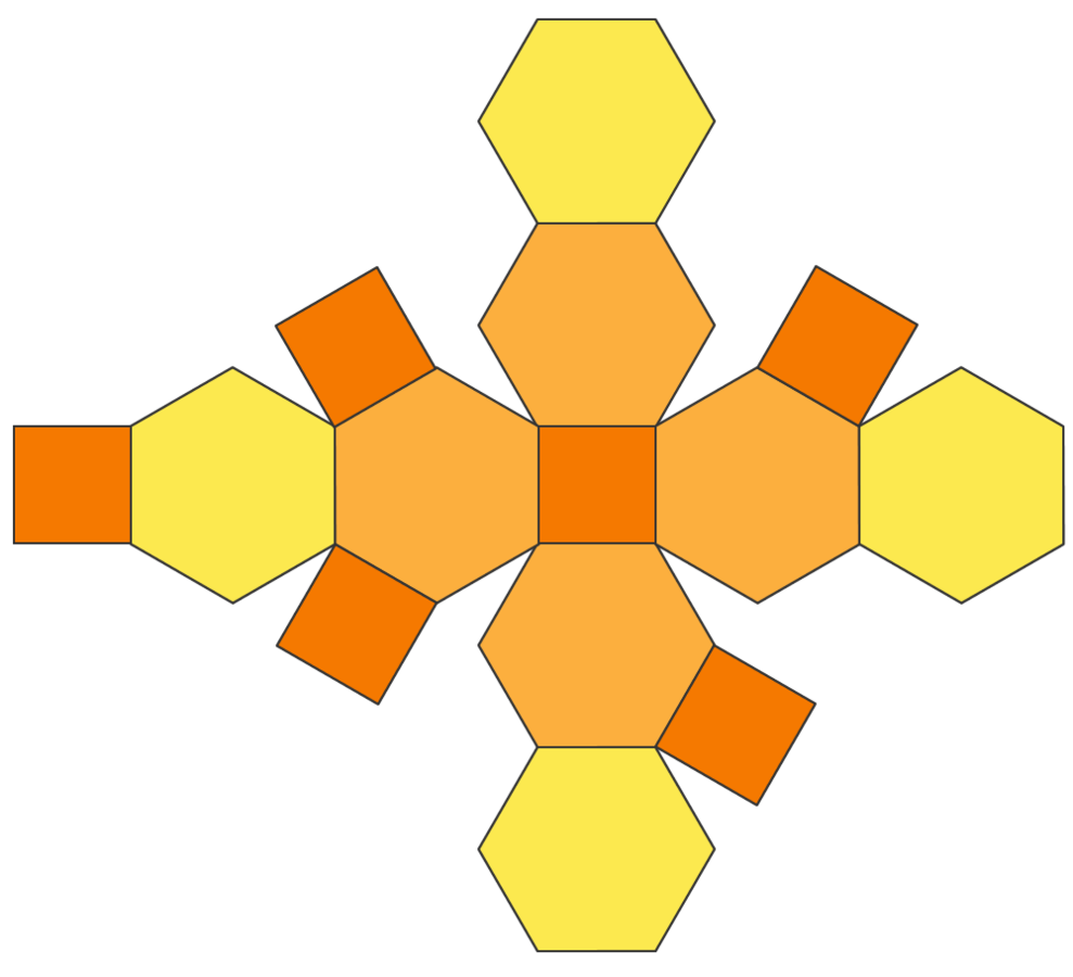 Truncated. Truncated Octahedron. Шаблоны фигур октахедрон по математике. Net of Octahedron.