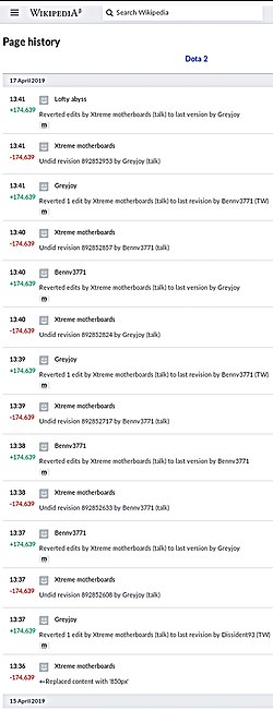 Miniatuur voor Bestand:Vandalism in Wikipedia in the style of Revert war, also called Edit war.jpeg