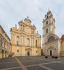 Church of St. Johns in Vilnius. Example of Vilnius Baroque style Vilnius University Great Courtyard 1, Vilnius, Lithuania - Diliff.jpg