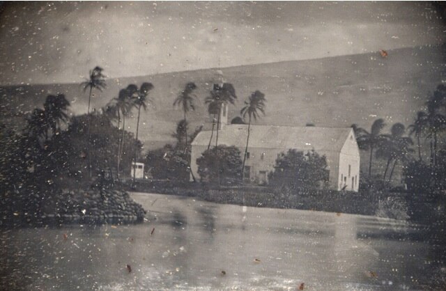 View of Waiola Church and the island of Mokuʻula and Mokuhinia, c. 1855