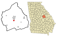 Washington County, Georgia, Incorporated ja rekisteröimättömät alueet Tennille Highlighted.svg