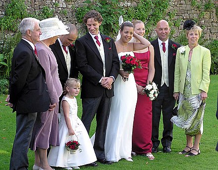 A wedding party preparing for formal photographs at Thornbury Castle