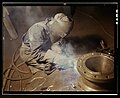 Welder making boilers for a ship, Chattanooga, Tennessee, 1942. Full sized uncompressed file at File:Welder making boilers.tif.