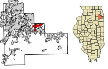 Will County Illinois Sisällytetyt ja rekisteröimättömät alueet Mokena Highlighted.svg