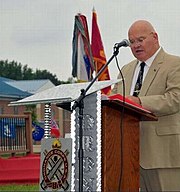 Atwater speaking at the dedication of a new Army Ordnance Corps parade ground in 2012 William F. Atwater 2.JPG