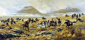 Нижегородские драгуны, преследующие турок по дороге к Карсу во время Аладжинского сражения 3 октября 1877 года.jpg