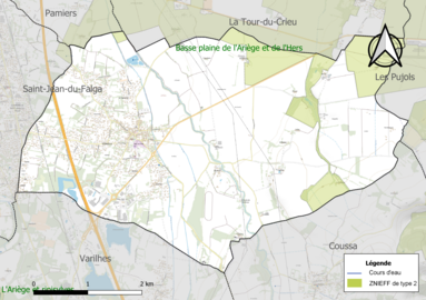 Carte de la ZNIEFF de type 2 sur la commune.