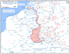 Kartskisse av situasjonen ved fronten den 16. mai, og fremrykking siden den 10. ma.i