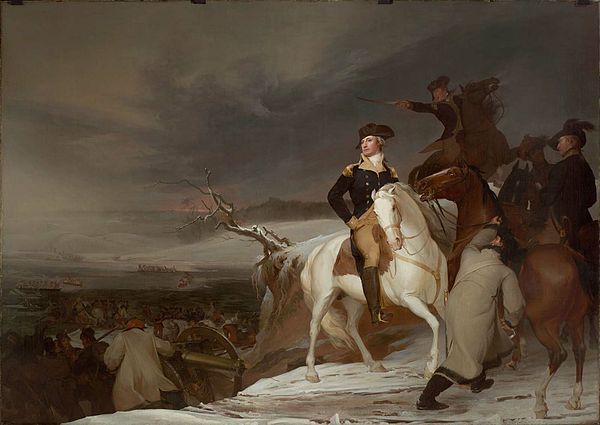 Men are visible behind Washington working to unload cannon in Thomas Sully's 1819 The Passage of the Delaware (Museum of Fine Arts, Boston)