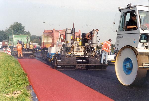 Red surfacing for a bicycle lane in the Netherlands