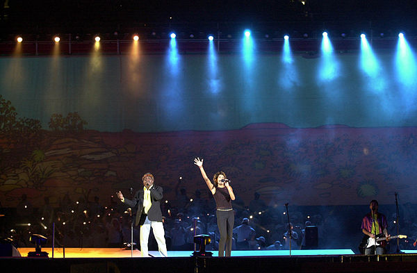 Yothu Yindi performs at the Sydney opening ceremony.