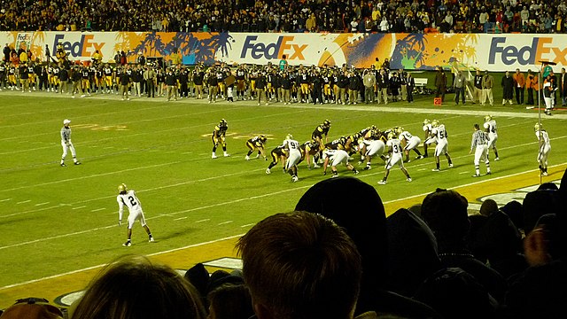 Iowa offense lines up against Georgia Tech defense in the 2010 Orange Bowl