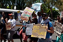 Cape Town Pride 2014 participants protested in support of LGBT rights in Nigeria. 20140301-IMG 2325 (12885985534).jpg