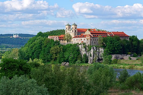 View of the Vistula River, Tyniec Abbey (on the right), and Camaldolese Monastery (on the left) on the western outskirts of Krakow