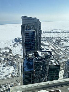 View of the top of the building from NEMA in 2021 with One Museum Park behind it 20210220 One Museum Park an the Grant from NEMA.jpg