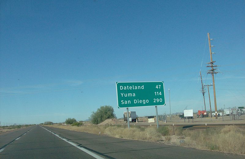 File:3-line distance sign, I-8, Gila Bend, AZ.jpg