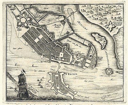Map of Recife and Mauritsstad, ca. 1682, Weduwe van Jacob van Meurs (publisher)