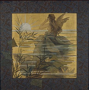 Alexandre de Riquer - Composition with winged nymph at sunrise